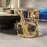 Gold Sculptural Side Table with Clear Ripple Acrylic Top and Organic Metal Base